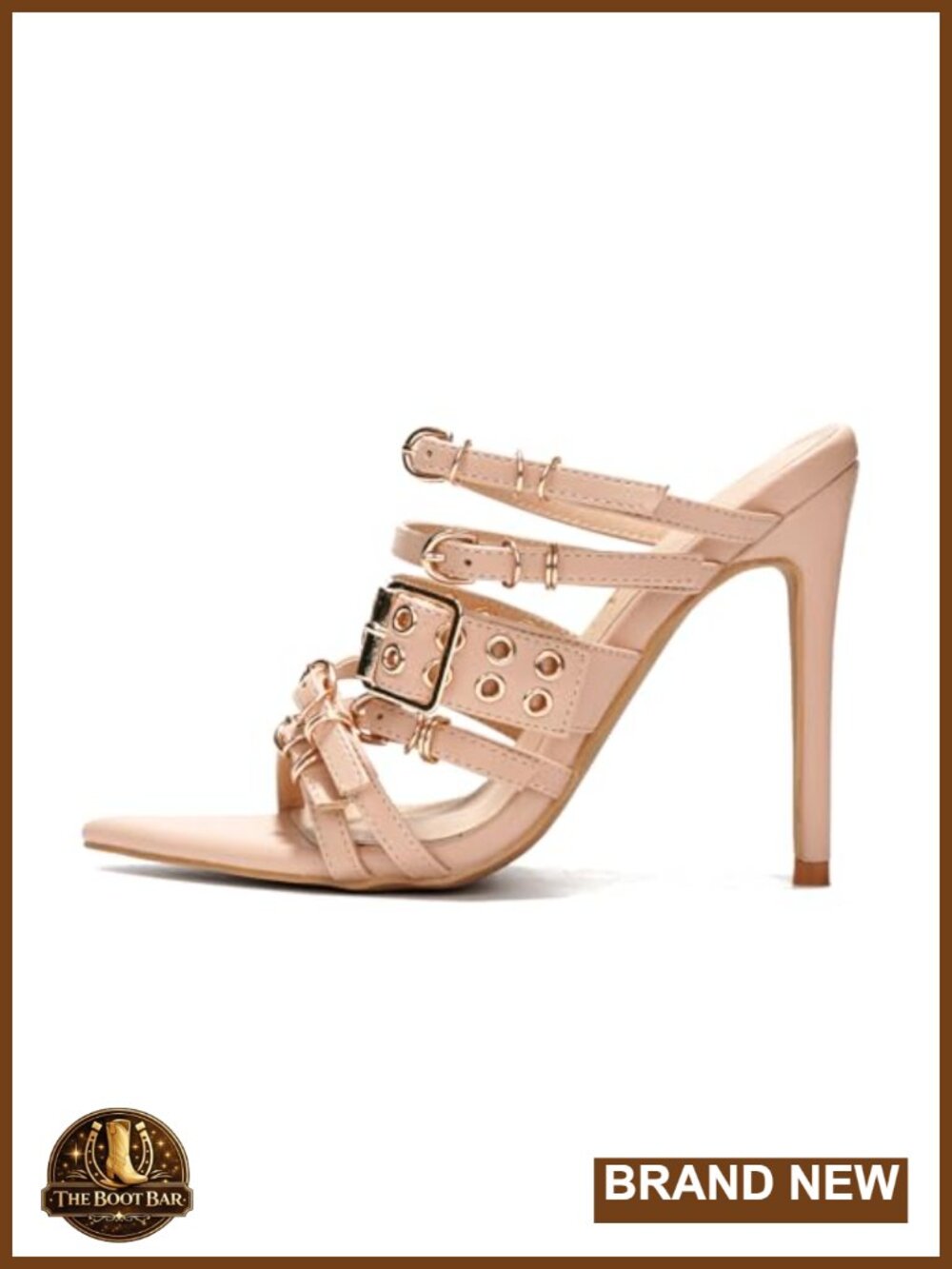 Elegant Pointy Toe Stiletto Heeled Mules with Buckle Detail - Faux Leather,